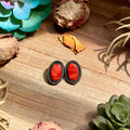 Red Spiny Oyster Stud Earrings with Twisted Rope Border